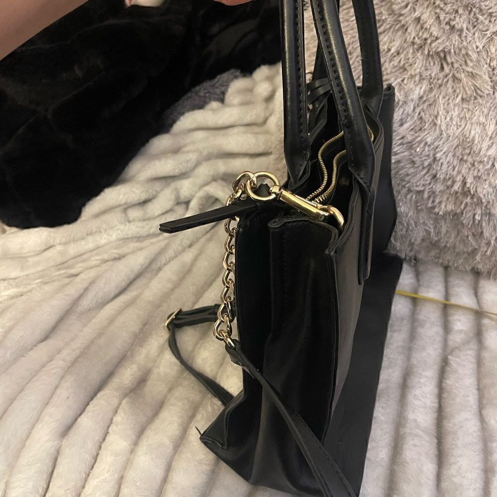 Black gold silver nine west ivy maddol shopper tote bag purse pocketbook - Picture 9 of 12